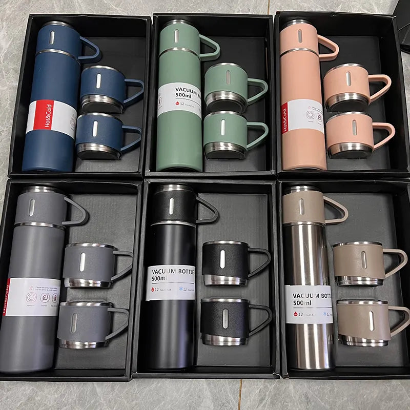 Stainless Steel Water Bottle-Insulated Vacuum Coffee 3 Mug Set